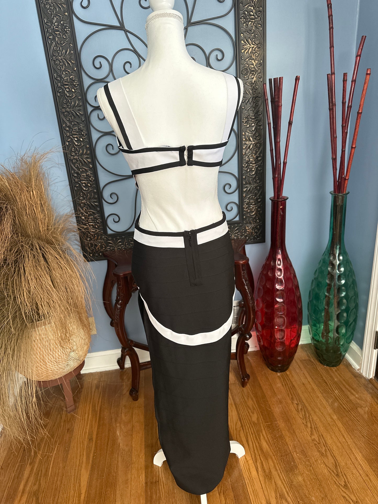 Black white body con Dress